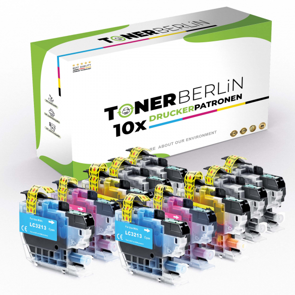 10er Multipack Set Kompatibel für Brother LC-3213 Druckerpatrone (4x Schwarz, 2x Cyan, 2x Magenta, 2x Gelb)